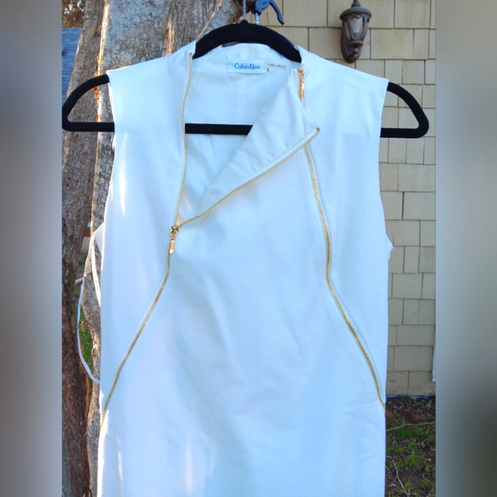 Calvin Klein Ivy Ivory 2 Zipper Dress With Tags Sz 8